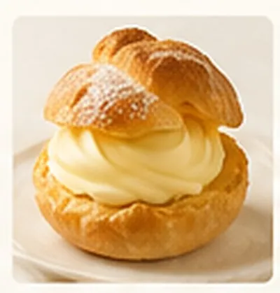 Choux Cream / Cream Puff (シュークリーム) with crisp shell and vanilla cream at Custard Nakamura
