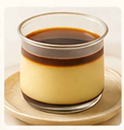 Custard pudding in a glass cup with caramel