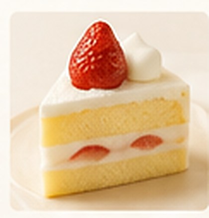 Strawberry shortcake slice with cream and ripe strawberry