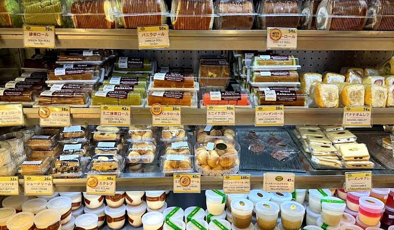 Display case of freshly baked Japanese breads and pastries at Custard Nakamura in Bangkok